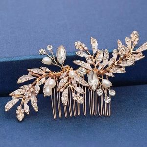 Floral Bridal Hair Comb | Rose Gold | Wedding Accessories Rhinestone & Pearls